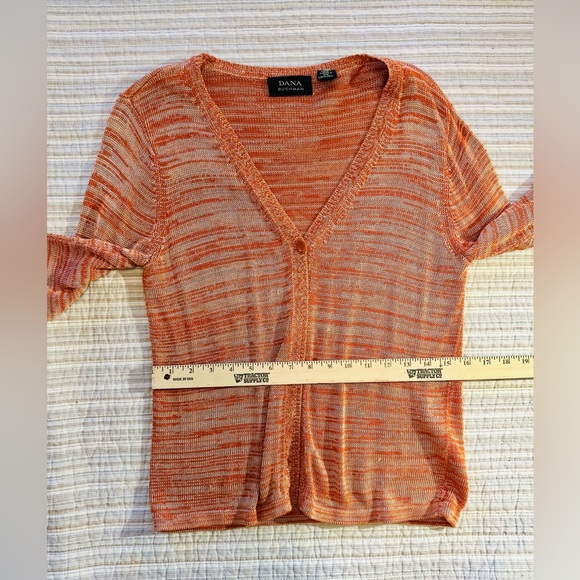 Dana Buchman Orange Cream Striped Knitted Cardigan, Size M - Picture 5 of 8